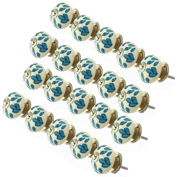 Mascot Hardware Floral Elegant 1-3/5 In. Blue & White Cabinet Knob - Pack of 20
