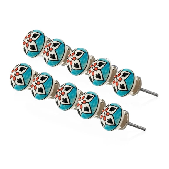 Mascot Hardware Flower on Blue & Multicolor Cabinet Knob Pack-10