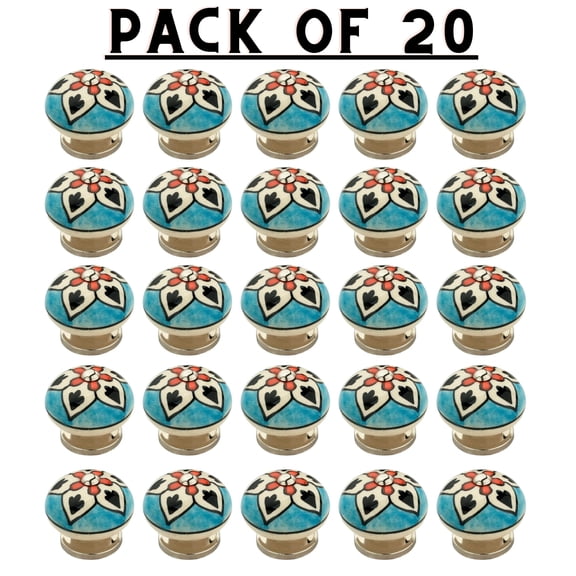 Mascot Hardware Flower on Blue & Multicolor Cabinet Knob Pack-20