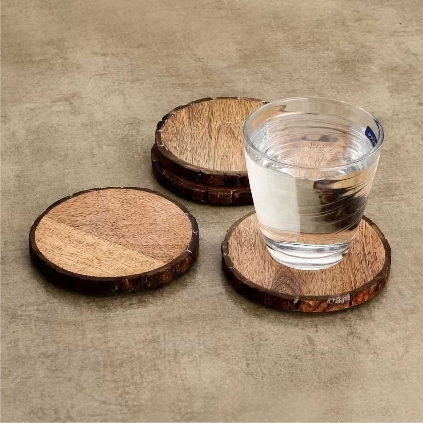 Natural Round Wooden Coaster Set with Rustic Finish