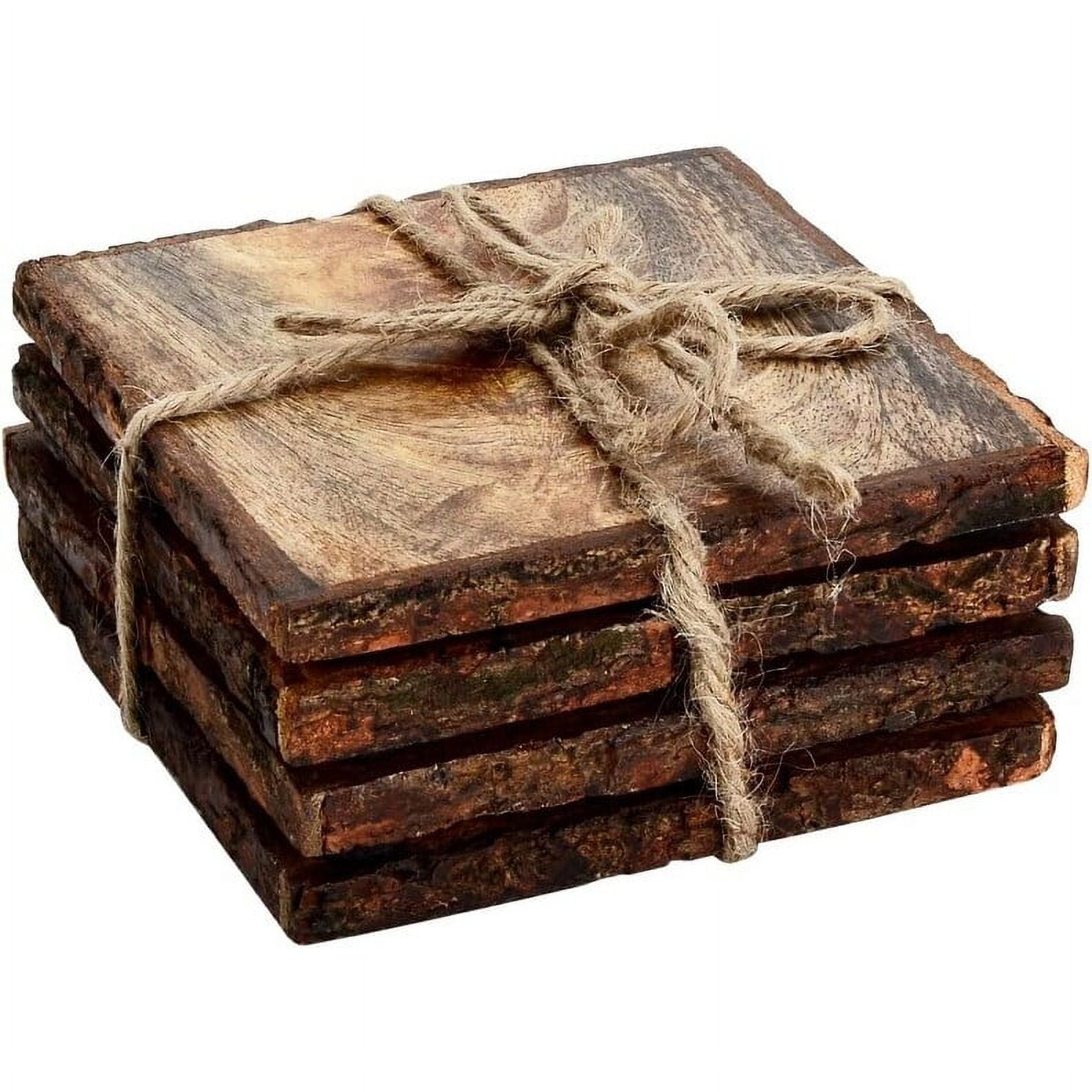 Rustic Square Natural Wood Coaster Set, 4 Pieces