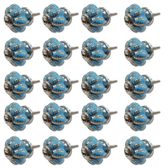 Mascot Hardware Melon Ceramic 1-4/7 In. Blue & Gold Cabinet Knob - Pack of 20