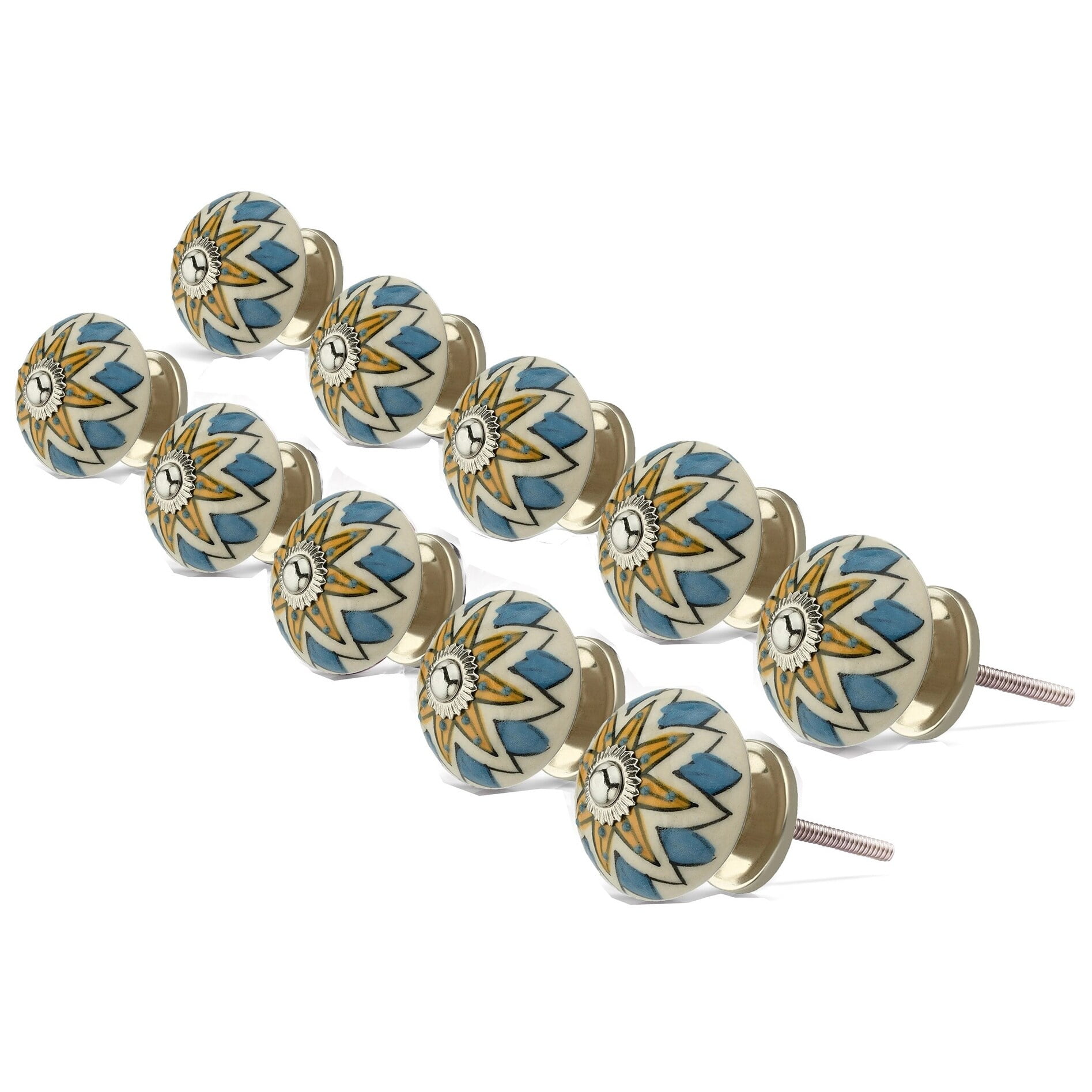 Hand-Painted Multicolor Ceramic Round Cabinet Knobs Pack of 10