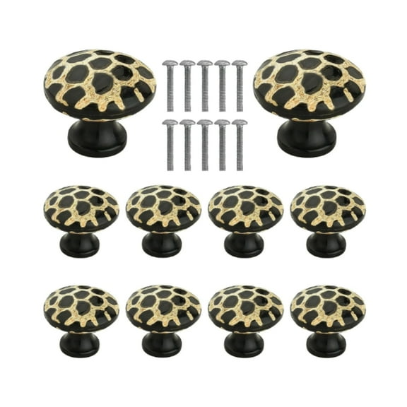 Mascot Hardware Stone Pattern Round 1-3/10 In.Black On Distressed Yellow Cabinet Knob - Pack of 10