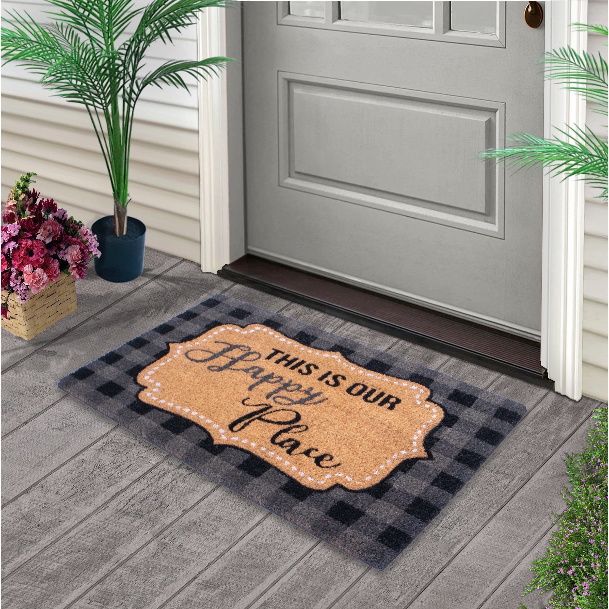Mascot Hardware "This is Our Happy Place" Script Rubber Backing Doormat