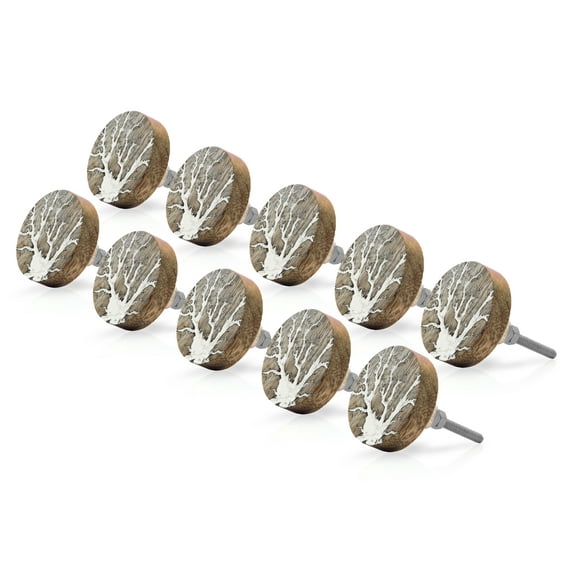 Mascot Hardware Thunder Crack White 1-7/10 In. Wooden Round Knob - Pack of 10