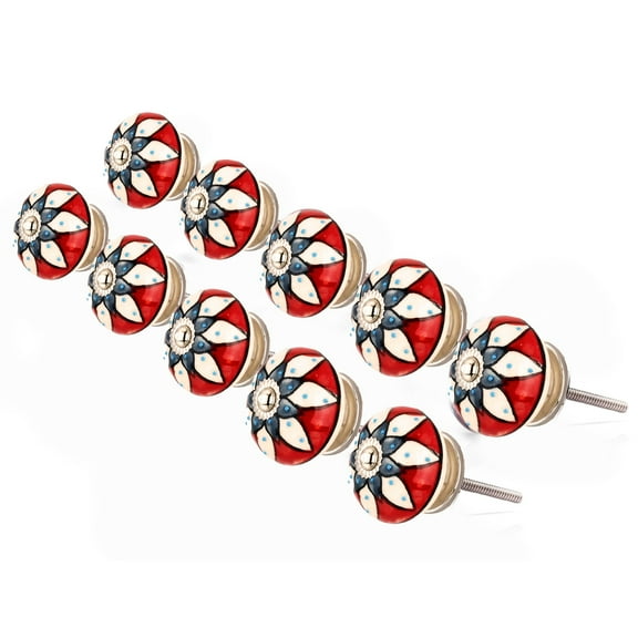 Mascot Hardware White Flower in Red Ceramic Cabinet Knob Pack-10