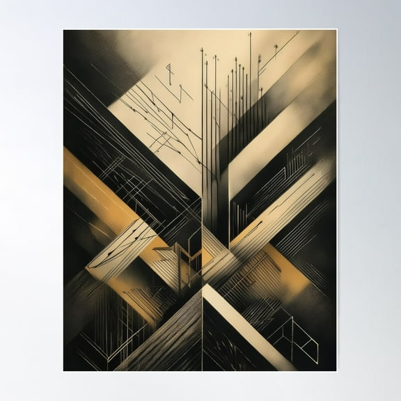 Masculine Art, Golden, Gold And Black, Intersecting Shapes And Lines, Classy, Luxurious And Appealing Poster Wall Art, Modern Wall Decor For Living Room Bedroom, 12x18 UNFRAMED