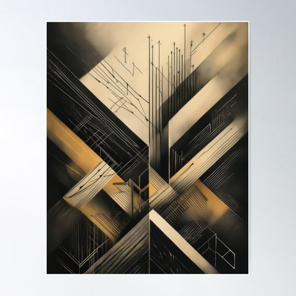 Masculine Art, Golden, Gold And Black, Intersecting Shapes And Lines, Classy, Luxurious And Appealing Poster Wall Art, Modern Wall Decor For Living Room Bedroom, 8x12 UNFRAMED