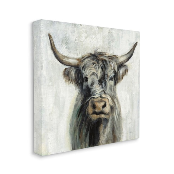 Masculine Bull Portrait Cottage Brown Tan Painting Animals & Insects Gallery-Wrapped Canvas Print Wall Art, 17x17