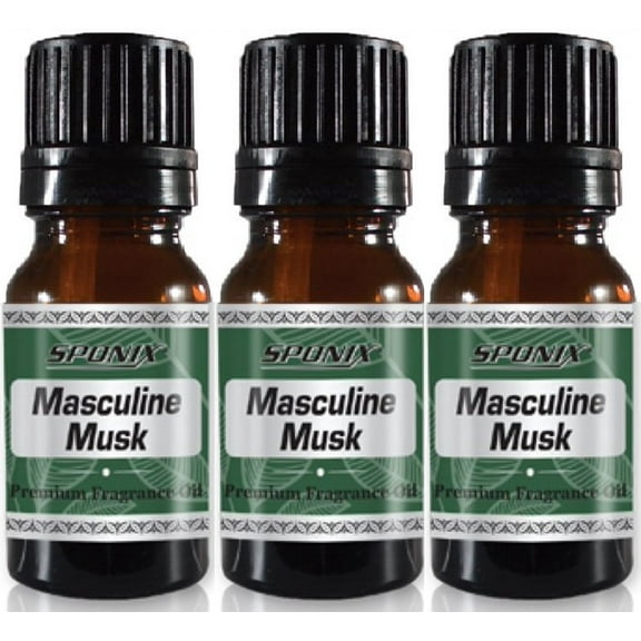Masculine Musk Fragrance Oil 10 ml / 0.33 oz - Pack of 3 - 100% Pure Organic Aromatic Premium Essential Scented Perfume Oil by Sponix Made in USA