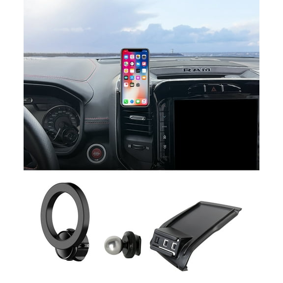 MaserWeller Car Phone Holder for 2019-2024 Dodge RAM 1500/RAM 2500/RAM 3500 Accessories, 360° Rotation Phone Mount Compatible with MagSafe, Cell Phone Holder Does Not Affect Air Vent (12 inch)