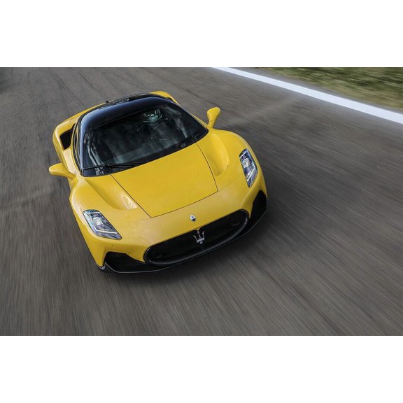 Maserati MC20 Coupe Yellow Sporty Car Driving Wall Poster - 20x30 Inch Glossy Laminated Poster - Stunning Detail and Bold Colors