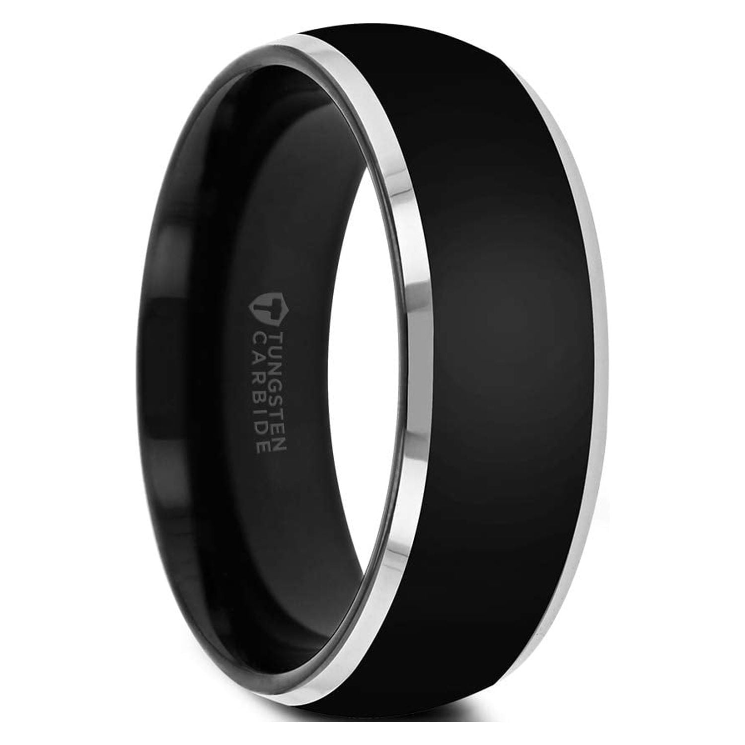 Maserati Tungsten Men Black Tungsten Wedding Ring Domed Polished