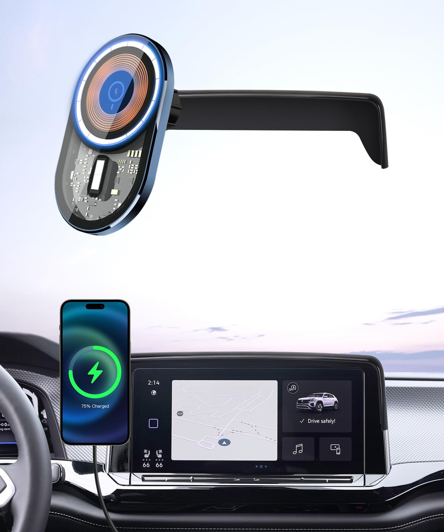 Masergogo Wireless Charging car Phone Holder for Volkswagen Atlas