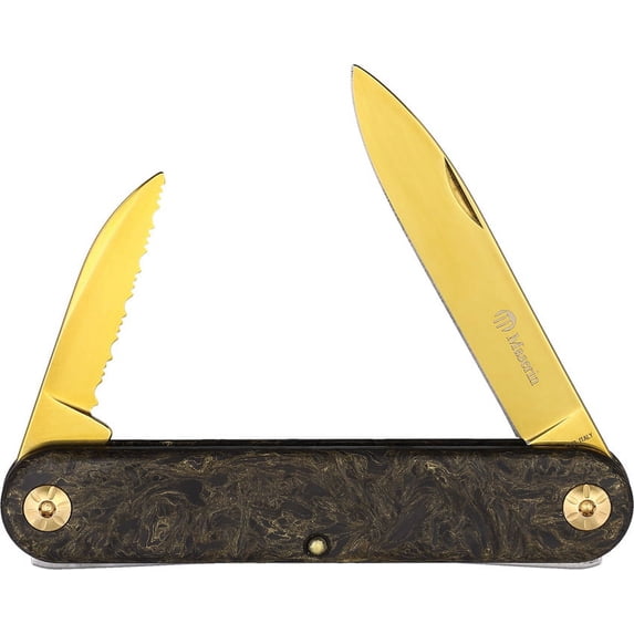 Maserin 195/TIN 2x Gold Finish Blade Carbon Fiber Handle Pocket Knife