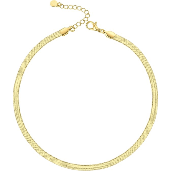 Masertor Birthday Gift For Women 14K Herringbone Flat Necklace 24"