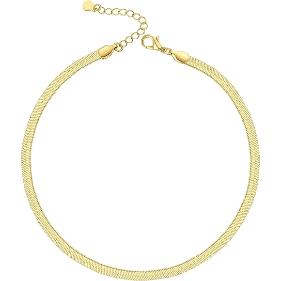 Masertor Birthday Gift For Women 14K Herringbone Flat Necklace 24"