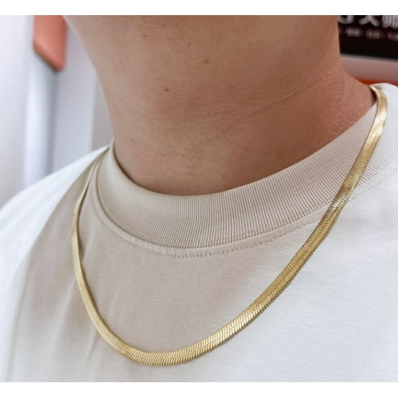 Masertor Clearance Gold Plated Necklace for Men, 14K Gold Plated Herringbone Chain Necklaces, Gold Plated Snake Chain Choker Necklaces for Men 24in