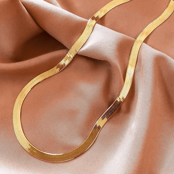 Masertor Gold Jewelry For Women 14K Plated Snake Chain Necklace Dainty Simple Chunky Herringbone Necklace Gold Choker Necklaces Jewelry for Women 5mm 24in