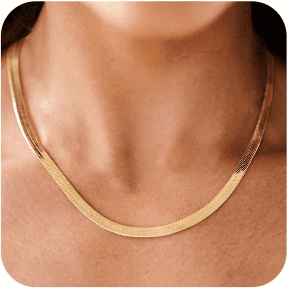 Masertor Initial Necklaces For Women 14K Plated Snake Chain Necklace Dainty Simple Chunky Herringbone Necklace Gold Choker Necklaces Jewelry for Women 5mm 24in