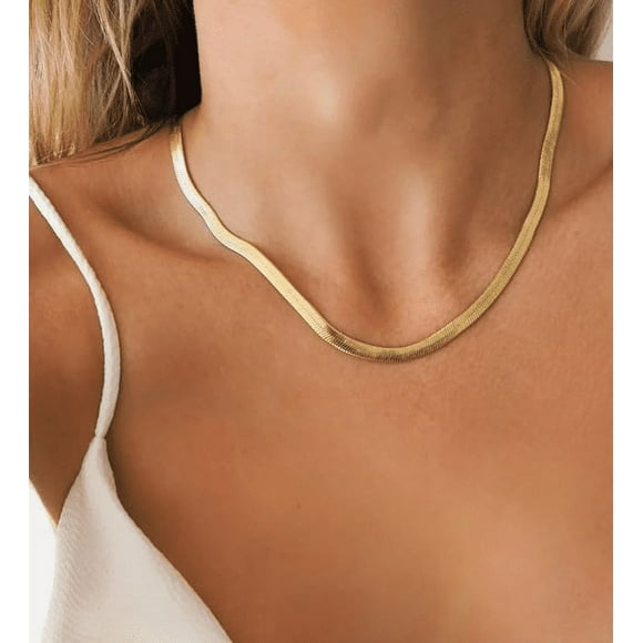 Masertor Necklaces For Women 14K Plated Snake Chain Necklace Dainty Simple Chunky Herringbone Necklace Gold Choker Necklaces Jewelry for Women 5mm 24in