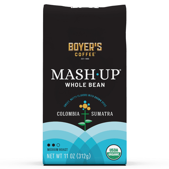 Mash-Up Colombia + Sumatra Blend, Organic Whole Bean Coffee, Medium Roast, 11 Oz