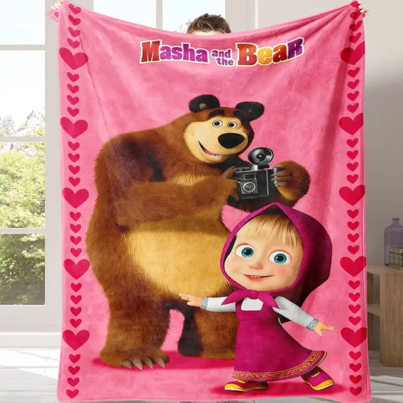Masha and Bear Blanket Cute Cartoon Print Soft Flannel Blanket,throw Blanket,A Warm Nap BlanketSuitable for Use in Offices, Sofas, and Travel Settings,etcA Gift Suitable for Fans,friends and Children