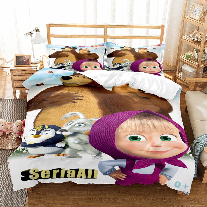 Masha and The Bear Cartoon Children Bedding Set King Queen Double Full