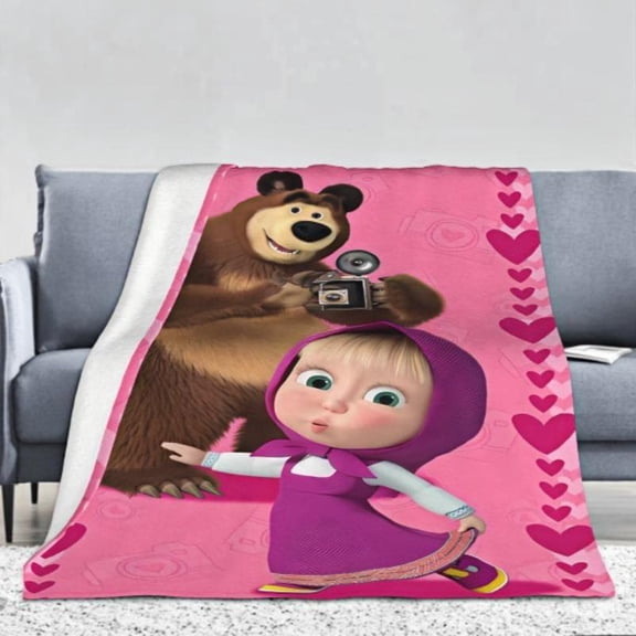Masha and the Bear Cartoon Print Throw Blanket - Ultra Soft Plush, Stain Resistant, Cozy Decor & Warm Essential for Kids & Families