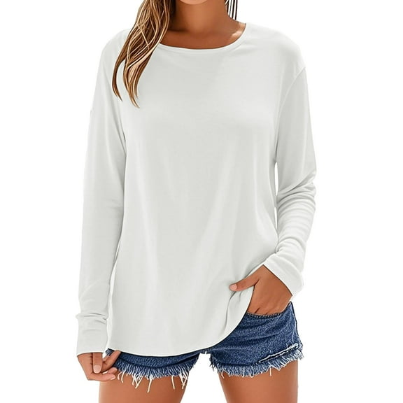 Mashaouyo 2025 New Women's Cotton Top Round Neck Long Sleeve T Shirt Womens Tops