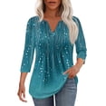 thumbnail image 1 of Mashaouyo 3/4 Sleeve Short Sleeve Shirts Blouses for Women Casual V Neck Summer Tops With Leggings Pleated Curved Tunic, 1 of 3