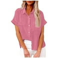 thumbnail image 1 of Mashaouyo Clearance T Shirts For Women Womens Cotton Linen Short Sleeve Button Down Shirts Casual V Neck Plain Blouses Tops, 1 of 4