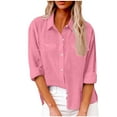 thumbnail image 1 of Mashaouyo Clothing T Shirts For Women Womens Button Down Shirts 2024 Fall Casual Loose Long Sleeve V Neck Blouses Cotton Linen Going Out Tops With Pockets, 1 of 4