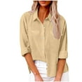thumbnail image 1 of Mashaouyo Clearance T Shirts For Women Womens Button Down Shirts 2024 Fall Casual Loose Long Sleeve V Neck Blouses Cotton Linen Going Out Tops With Pockets, 1 of 4