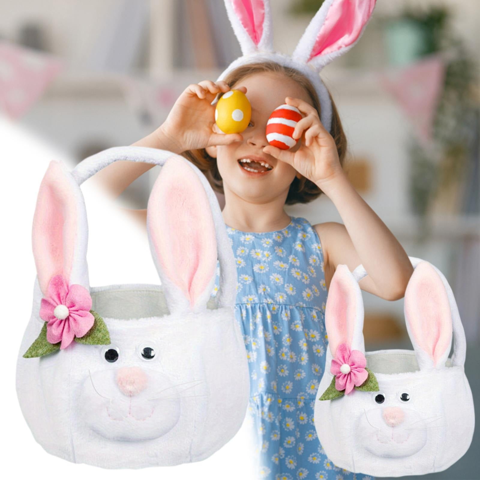 Mashaouyo Easter Basket Easter Bunny Basket Green Cute Fluffy Bag With ...