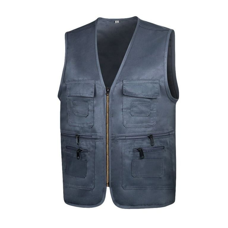 Mashaouyo Men Jacket Vest Men Zipper Casual Multi Pocket