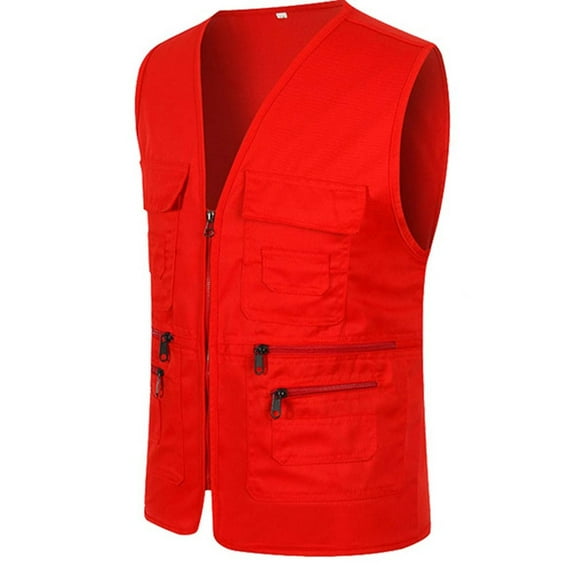 Mashaouyo Men Jacket Vest Men Zipper Casual Multi Pocket Sleeveless Jacket Coat British Suit Vest Blouse Clearance Sale