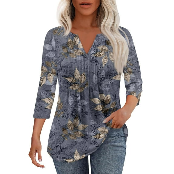Mashaouyo Short Sleeve Blouses Casual V Neck Summer Tops Shirts for Women With Leggings Pleated Curved Tunic