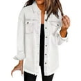 thumbnail image 1 of Mashaouyo Women’s Oversized Button Up Frayed Hem Shacket Long Sleeve Pockets Denim Jean Jacket, 1 of 4