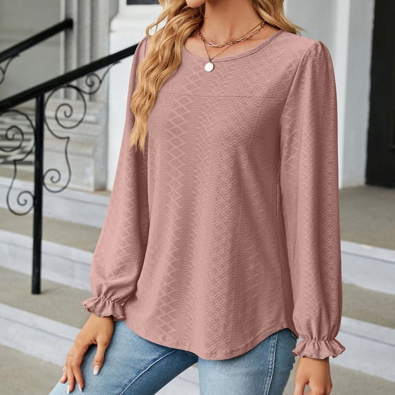 Mashaouyo Women's Puff Long Sleeve Sweatshirts Crewneck Loose Pullover Tops Clearance Sale
