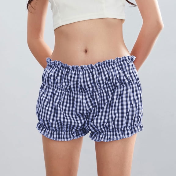 Mashaouyo Women's Shorts Ladies Casual Fashion Comfortable Low Waist Plaid Shorts Clearance Sale
