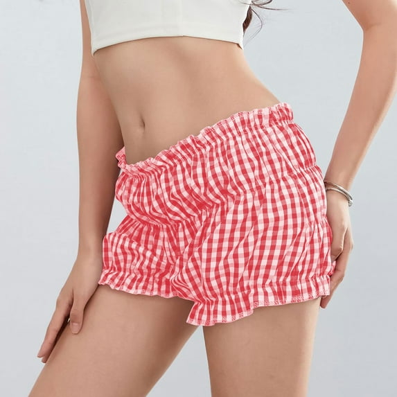 Mashaouyo Women's Shorts Ladies Casual Fashion Comfortable Low Waist Plaid Shorts Clearance Sale