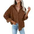 thumbnail image 1 of Mashaouyo Womens Corduroy Button Down Shirts Casual Long Sleeve Jacket Oversized Boyfriend Blouses Tops with Pockets, 1 of 7