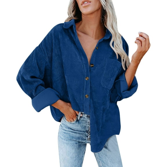 Mashaouyo Womens Corduroy Button Down Shirts Casual Long Sleeve Jacket Oversized Boyfriend Blouses Tops with Pockets