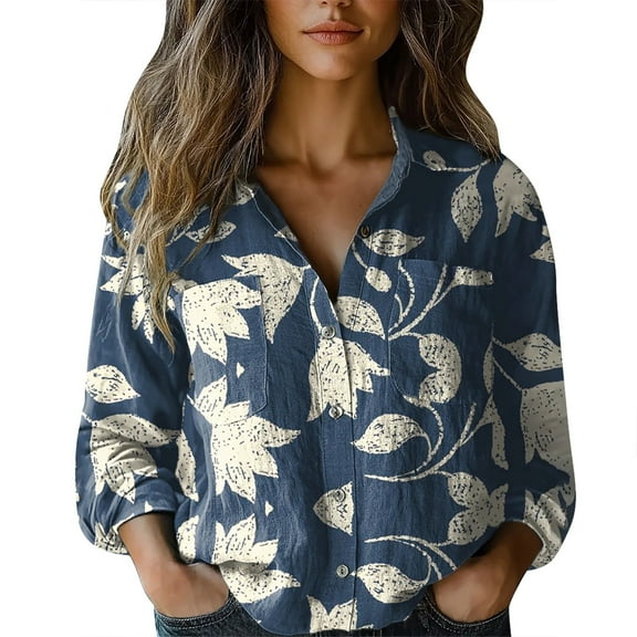 Mashaouyo Womens Shirts Button Down Shirts Fashion Printed Long Sleeve V Neck Blouse Dressy Casual Tops