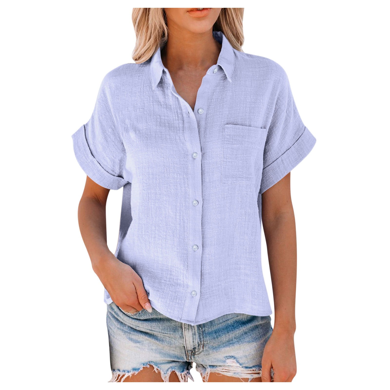 Women's Lightweight Cotton Blend Casual Button Down Summer Shirt
