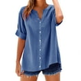 thumbnail image 1 of Mashaouyo Womens Tops V Neck Button Down Open Front Short Sleeve Tshirts Business Casual Basic Tee Loose Fit, 1 of 3
