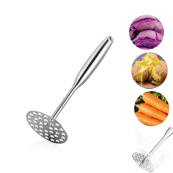 Mashed Potato Maker,Stainless Steel Potato Masher,Heavy Duty Masher with Hanging Hole,Easy Wash,Kitchen Mash Tool for Beans Vegetables,Silver,3.5x10In