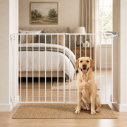 Mashelly 26"-43" Retractable Dog Gate for Doorways, 30" H Indoor Stair Gate for Dogs, No Bottom Bar Extra Wide Pet Gate, Hardware MountedDrill Required, One-Hand Operation